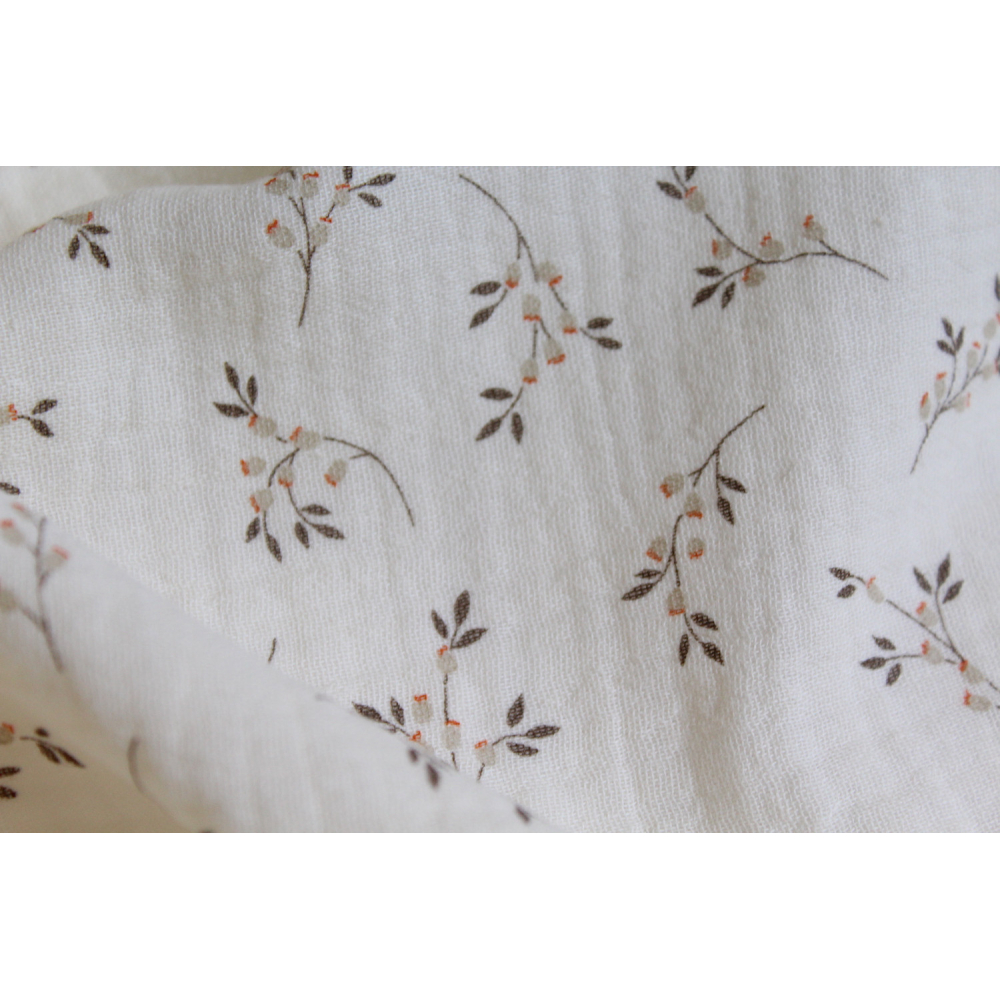 Thaïs - Double gaze de coton BIO écru à motifs fleuris Tissus issus de l'agriculture biologique  - 4