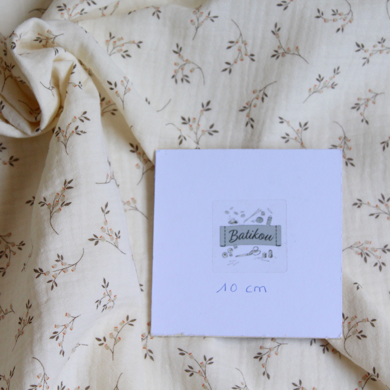 Thaïs - Double gaze de coton BIO écru à motifs fleuris Tissus issus de l'agriculture biologique  - 5