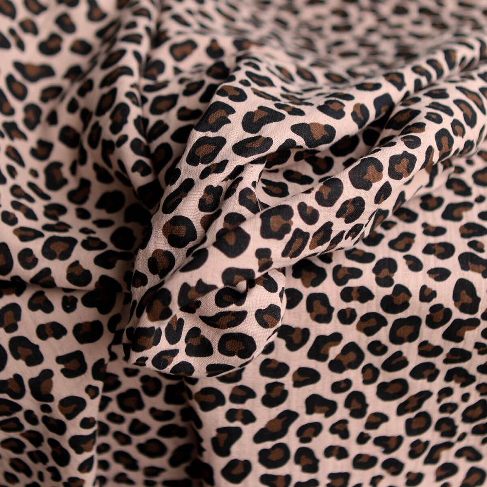 Lea - Double gaze coton BIO motif exclusif Graou fond nude