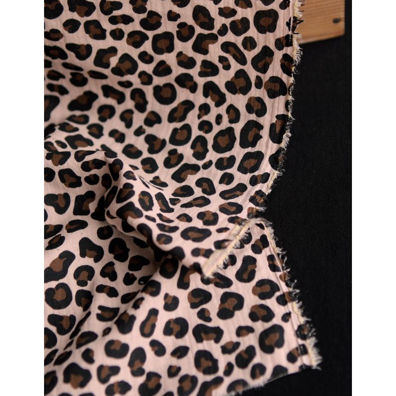 Lea - Double gaze coton BIO motif exclusif Graou fond nude