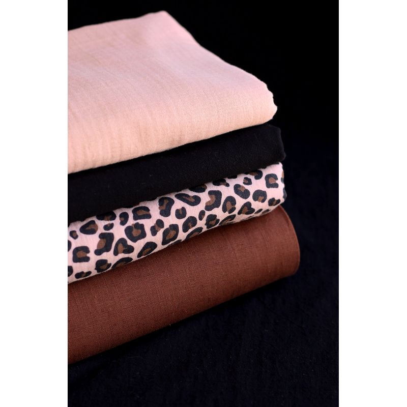 Lea - Double gaze coton BIO motif exclusif Graou fond nude