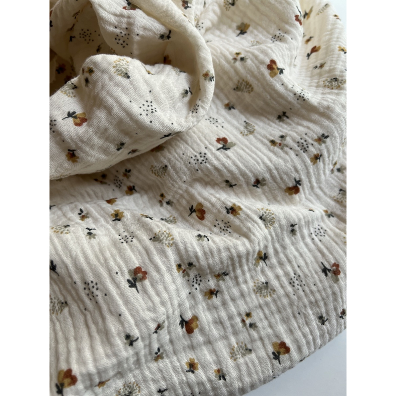 Double gaze de coton Nelsi écru motif cuivré