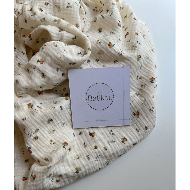 Double gaze de coton Nelsi écru motif cuivré