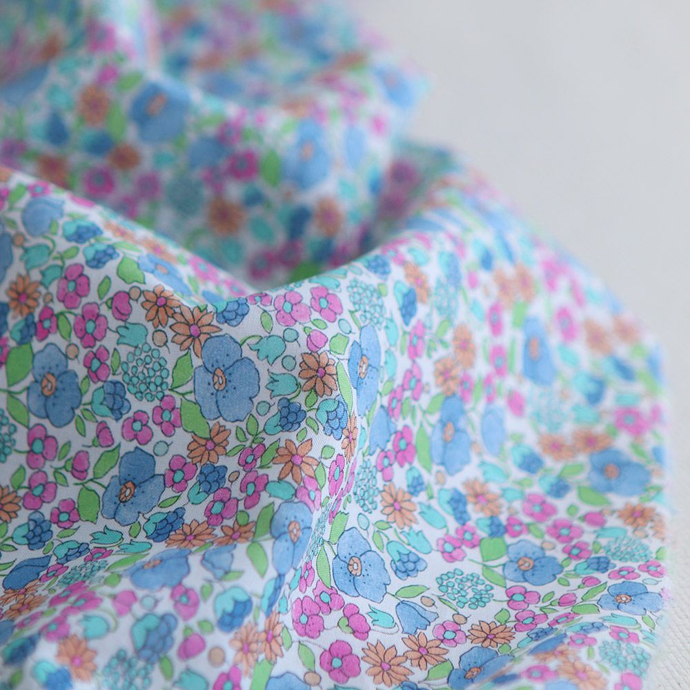 Maelle - Batiste de coton douce à imprimé fleuri bleu