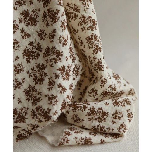 Soumeya - Double gaze coton BIO motif exclusif fond écru chocolat 2