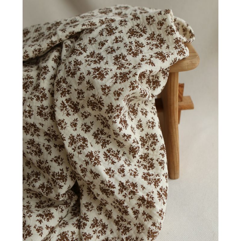 Soumeya - Double gaze coton BIO motif exclusif fond écru chocolat