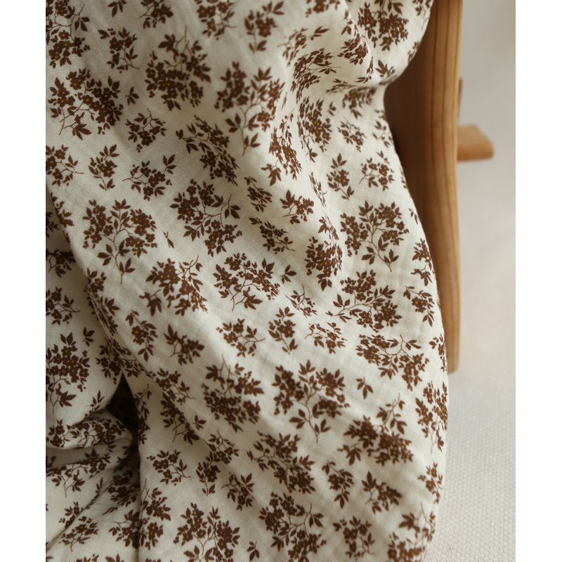 Soumeya - Double gaze coton BIO motif exclusif fond écru chocolat