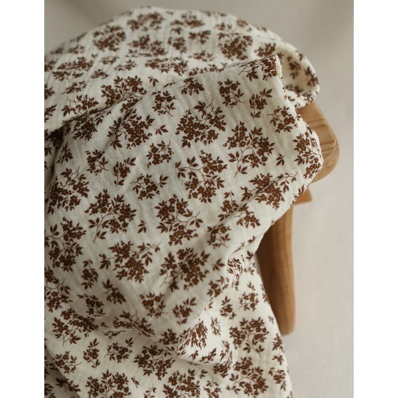 Soumeya - Double gaze coton BIO motif exclusif fond écru chocolat