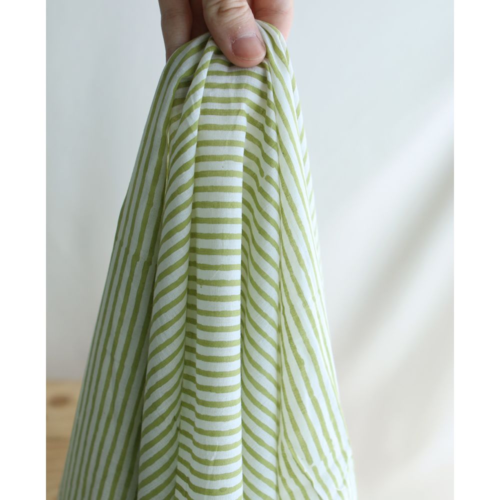 Rayures vert - Tissu indien coton hand block traditionnel