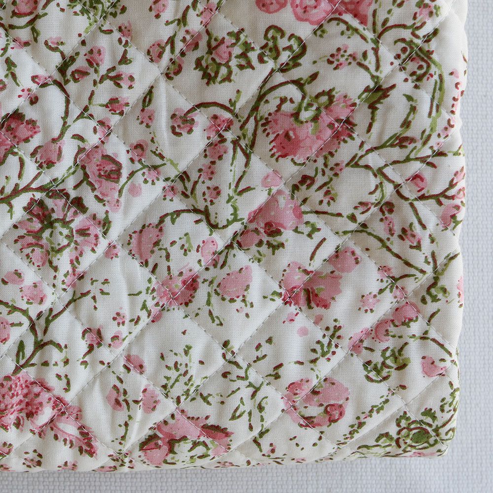 Karishma rose - Tissu indien matelassé double face coton hand block largeur 100cm