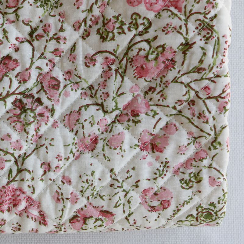 Karishma rose - Tissu indien matelassé double face coton hand block largeur 100cm