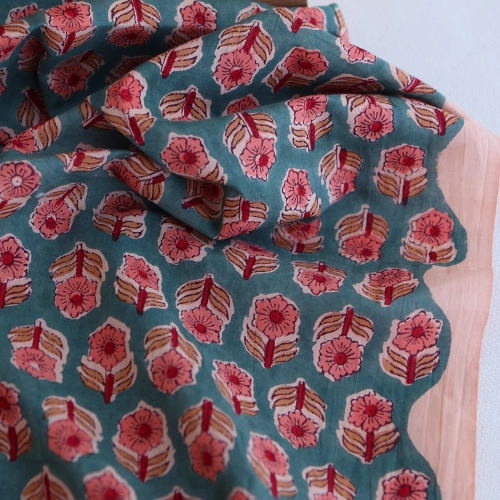 Sahar B - Tissu indien coton hand block traditionnel Teal 2