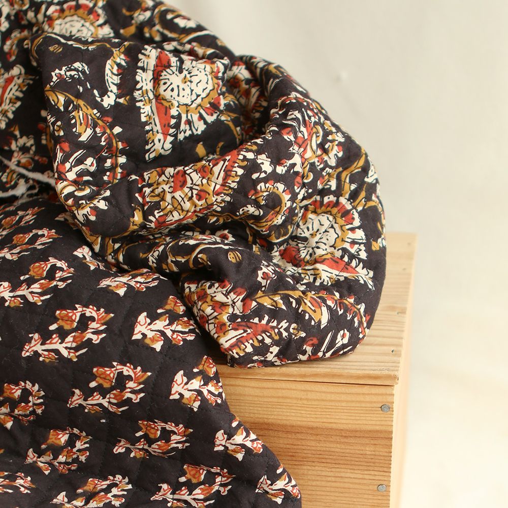 Kajal - Tissu indien matelassé double face coton hand block teal largeur 100cm