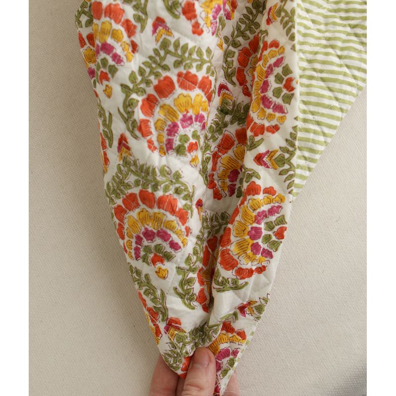 Ravi - Tissu indien matelassé double face coton hand block teal largeur 100cm