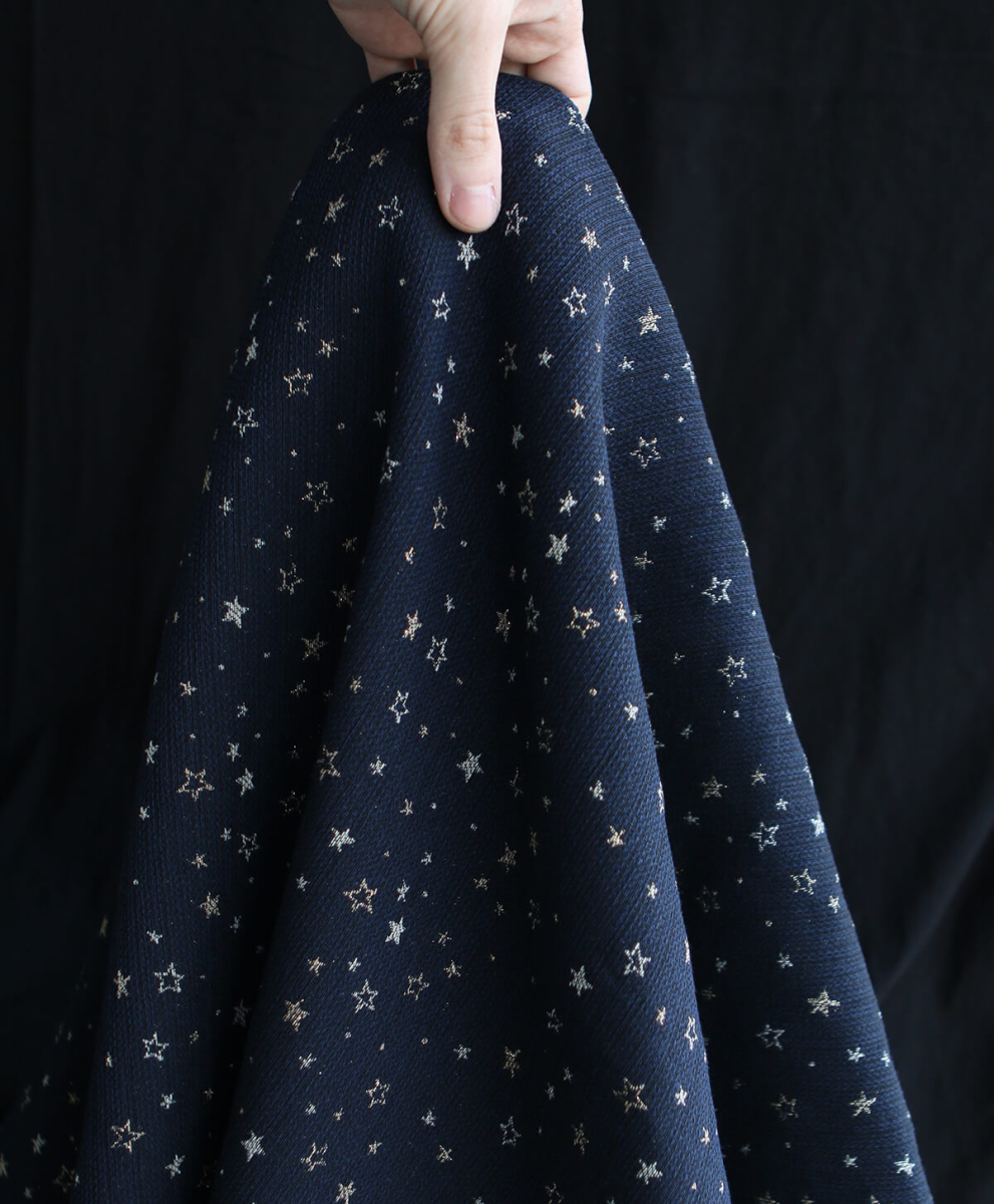 Garino - Tissu Brocart jacquard bleu marine / doré made in France