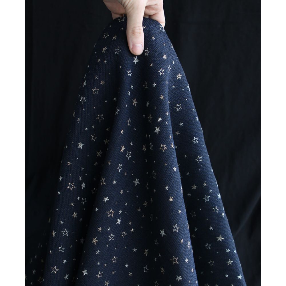 Garino - Tissu Brocart jacquard bleu marine / doré made in France