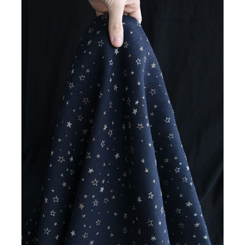 Garino - Tissu Brocart jacquard bleu marine / doré made in France