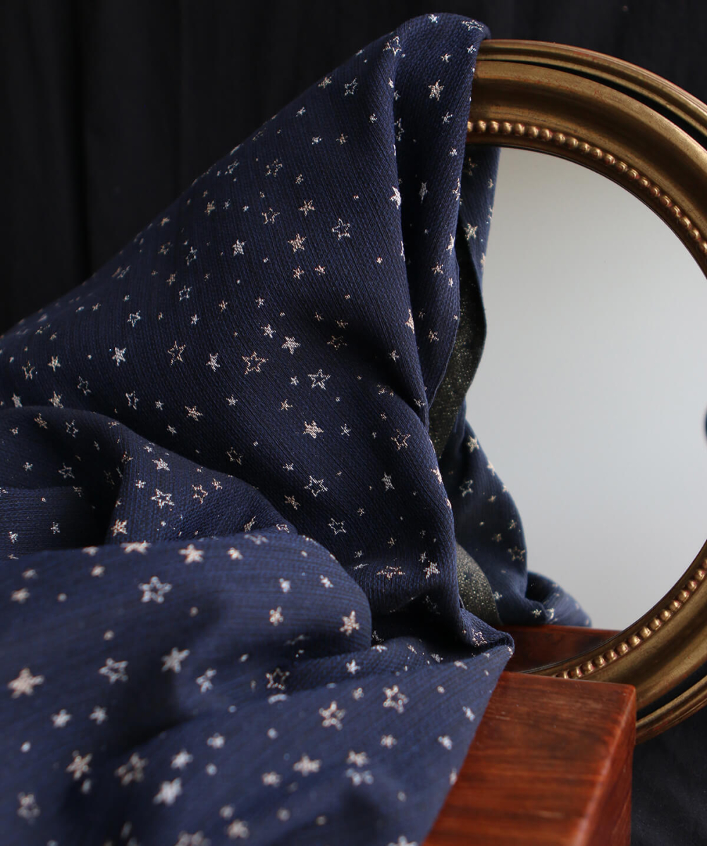 Garino - Tissu Brocart jacquard bleu marine / doré made in France