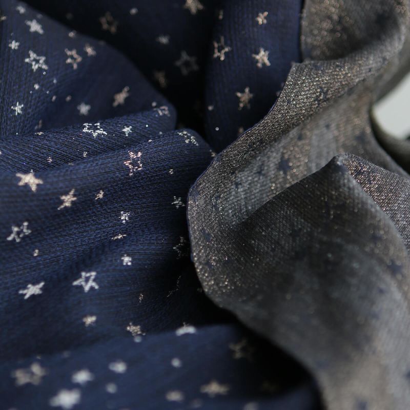 Garino - Tissu Brocart jacquard bleu marine / doré made in France