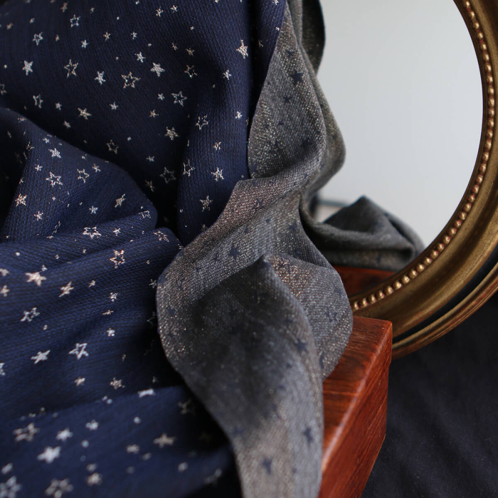 Garino - Tissu Brocart jacquard bleu marine / doré made in France