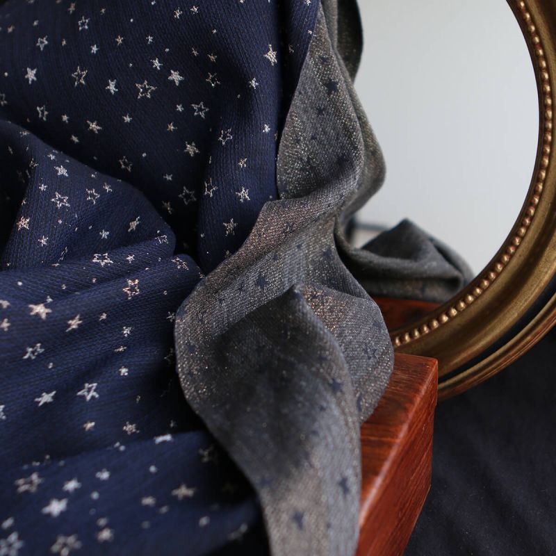 Garino - Tissu Brocart jacquard bleu marine / doré made in France