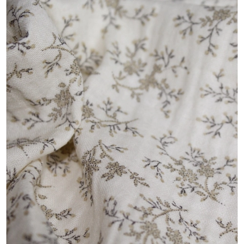 Meriem - Double gaze de coton BIO écru à motifs fleuris Tissus issus de l'agriculture biologique  - 1 2