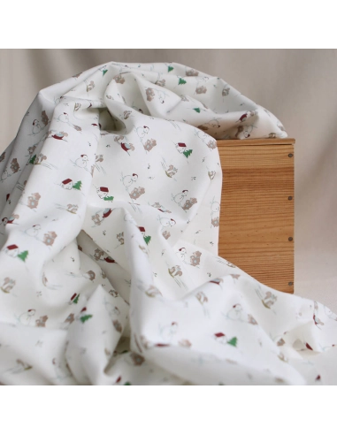 Tissu sergé de coton organique imprimé personnages d'hiver