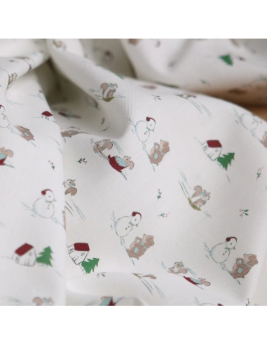 Tissu sergé de coton organique imprimé personnages d'hiver