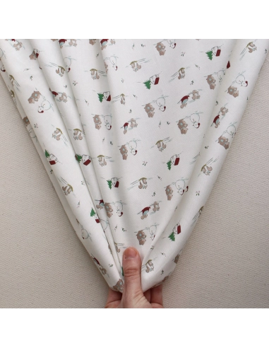 Tissu sergé de coton organique imprimé personnages d'hiver