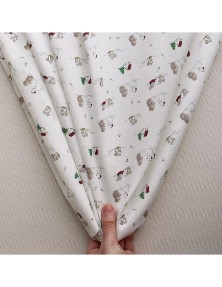 Tissu sergé de coton organique imprimé personnages d'hiver