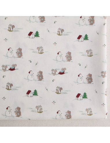 Tissu sergé de coton organique imprimé personnages d'hiver