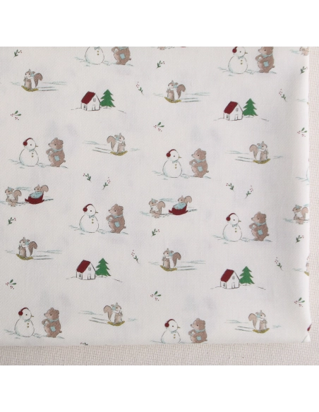 Tissu sergé de coton organique imprimé personnages d'hiver