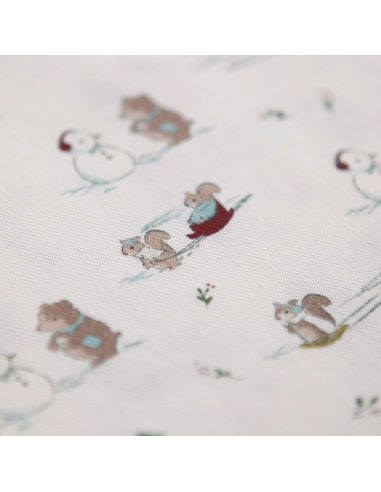 Tissu sergé de coton organique imprimé personnages d'hiver
