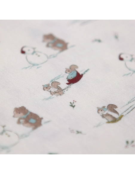 Tissu sergé de coton organique imprimé personnages d'hiver