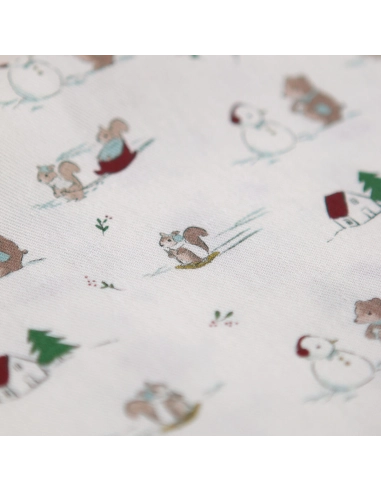 Tissu sergé de coton organique imprimé personnages d'hiver