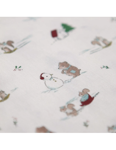 Tissu sergé de coton organique imprimé personnages d'hiver