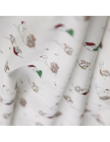 Tissu sergé de coton organique imprimé personnages d'hiver