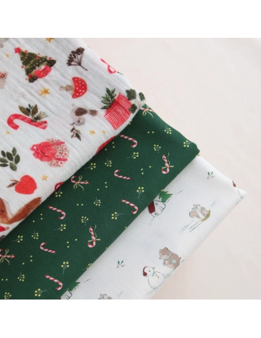 Tissu sergé de coton organique imprimé personnages d'hiver