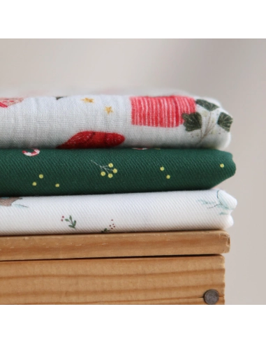 Tissu sergé de coton organique imprimé personnages d'hiver