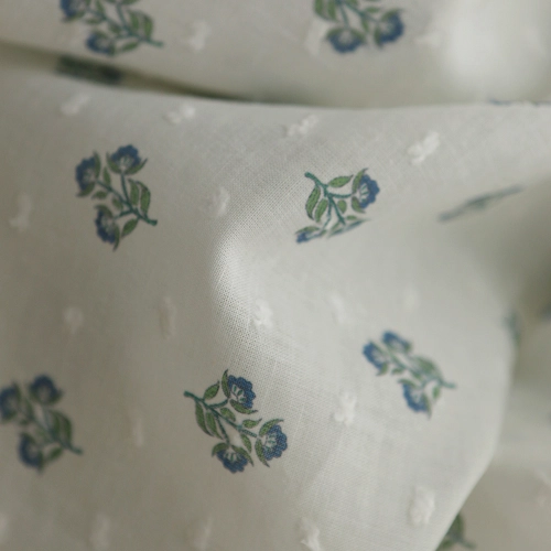 Hazel - Plumetis de coton imprimé fleuri bleu et vert 2