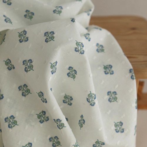 Hazel - Plumetis de coton imprimé fleuri bleu et vert