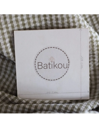 Seersucker / Coton mélangé gaufré vichy kaki clair