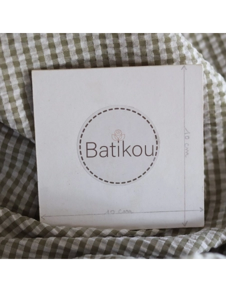 Seersucker / Coton mélangé gaufré vichy kaki clair