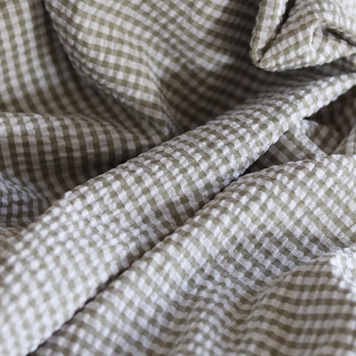 Seersucker / Coton mélangé gaufré vichy kaki clair 2