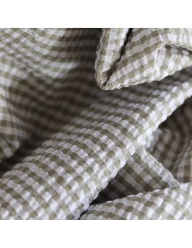 Seersucker / Coton mélangé gaufré vichy kaki clair