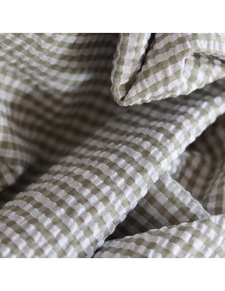 Seersucker / Coton mélangé gaufré vichy kaki clair