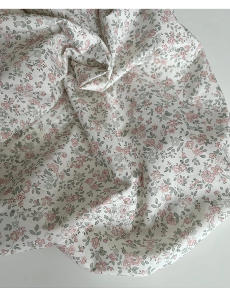 June - Popeline de coton douce BIO imprimé fleuri vert sauge et rose Tissus issus de l'agriculture biologique  - 5