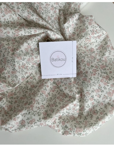 June - Popeline de coton douce BIO imprimé fleuri vert sauge et rose Tissus issus de l'agriculture biologique  - 6