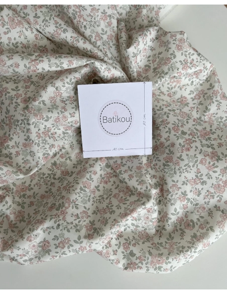 June - Popeline de coton douce BIO imprimé fleuri vert sauge et rose Tissus issus de l'agriculture biologique  - 6