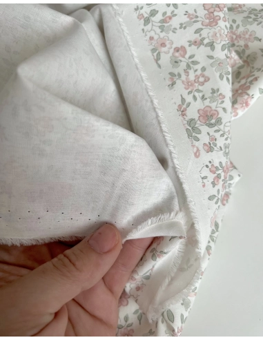 June - Popeline de coton douce BIO imprimé fleuri vert sauge et rose Tissus issus de l'agriculture biologique  - 8